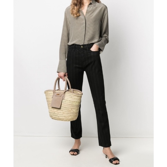 FRAME Denim Le Sylvie Slender Straight Tonal Stripe Jeans Black Women Size 28 - Picture 5 of 11